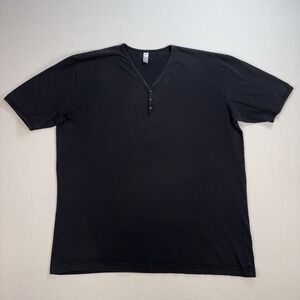 American Apparel Henley Shirt Men's XL Black 100% Combed Cotton *HOLE*
